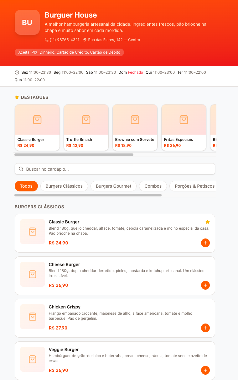 Cardápio público que vende sozinho